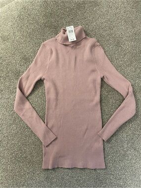 Slim Ribbed Turtleneck Top - Dusty Rose
